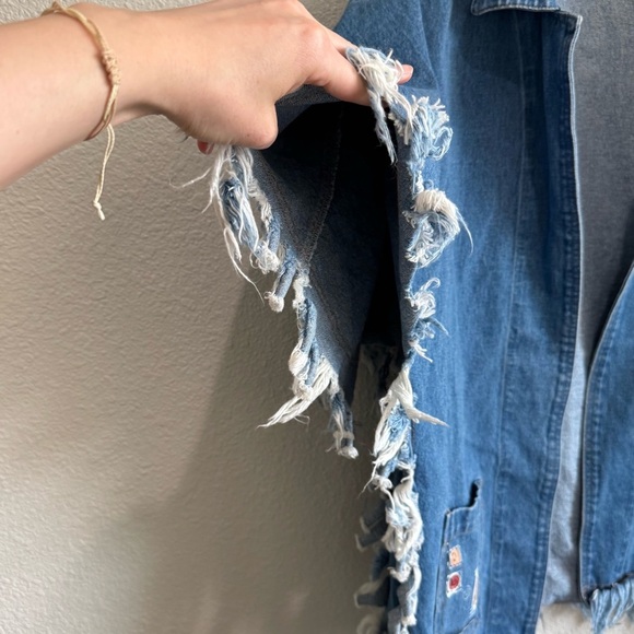 Phoenix Conexion Art To Wear Custom Signed Fringe Denim Poncho Boho Jacket - Picture 12 of 12